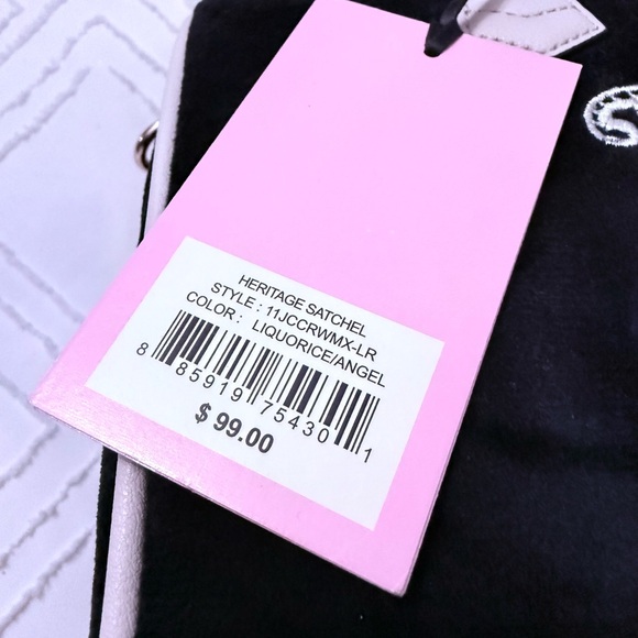 Juicy Couture Velour Heritage Satchel Purse Bag Black Liquorice/Angel NWT - Picture 9 of 13